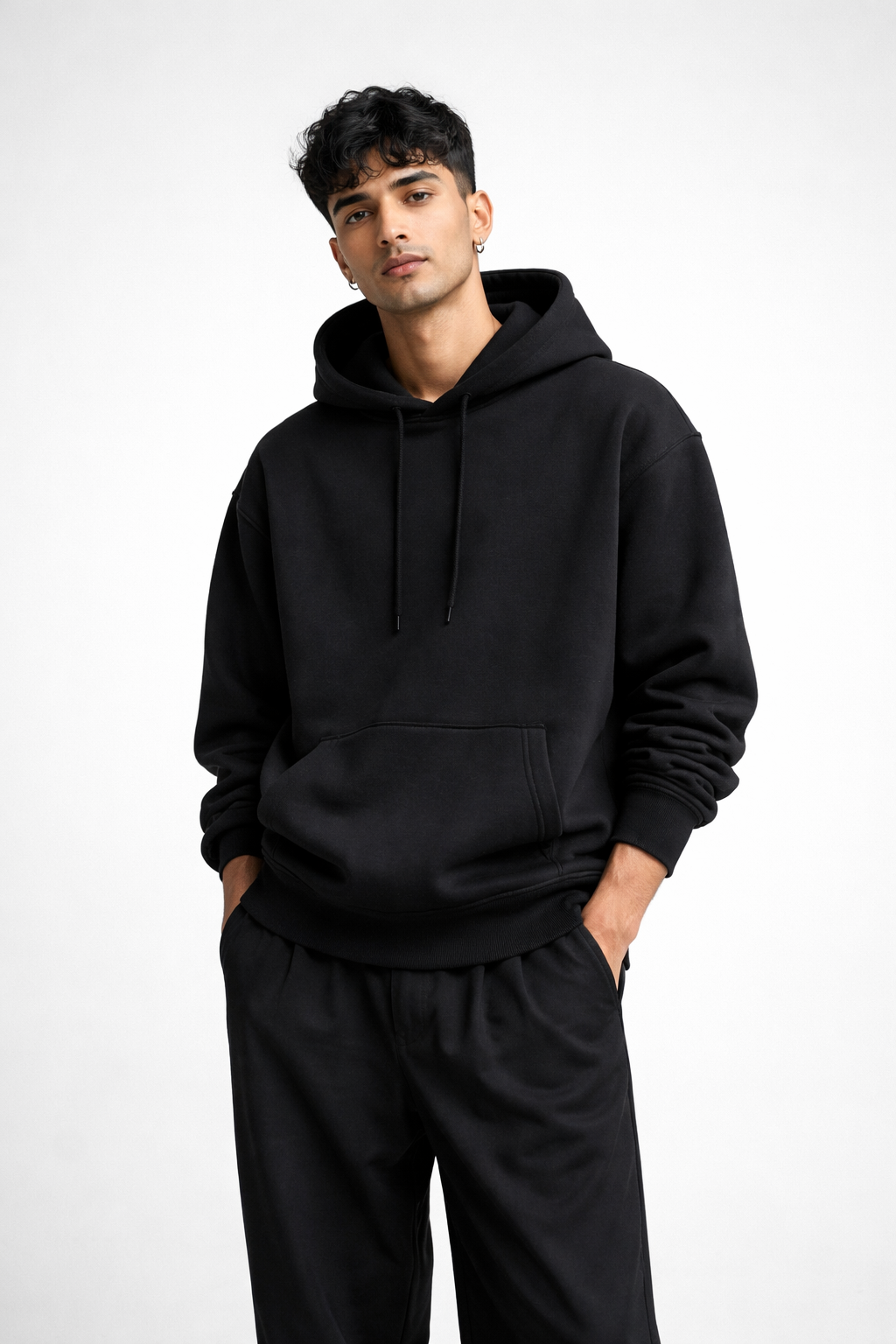 Black Oversized Hoodie for Men | Heavyweight 400 GSM Premium Cotton | Unisex Fit | TIW