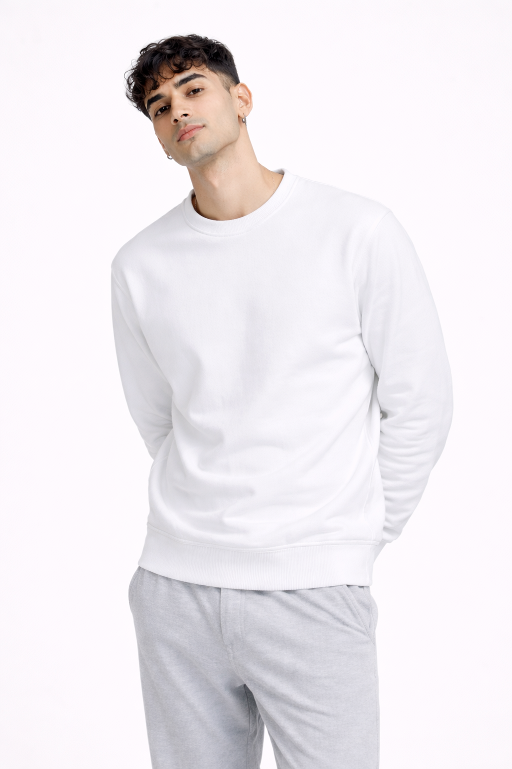 White Cotton Fleece Sweatshirt for Men | Heavyweight 300 GSM | TIW