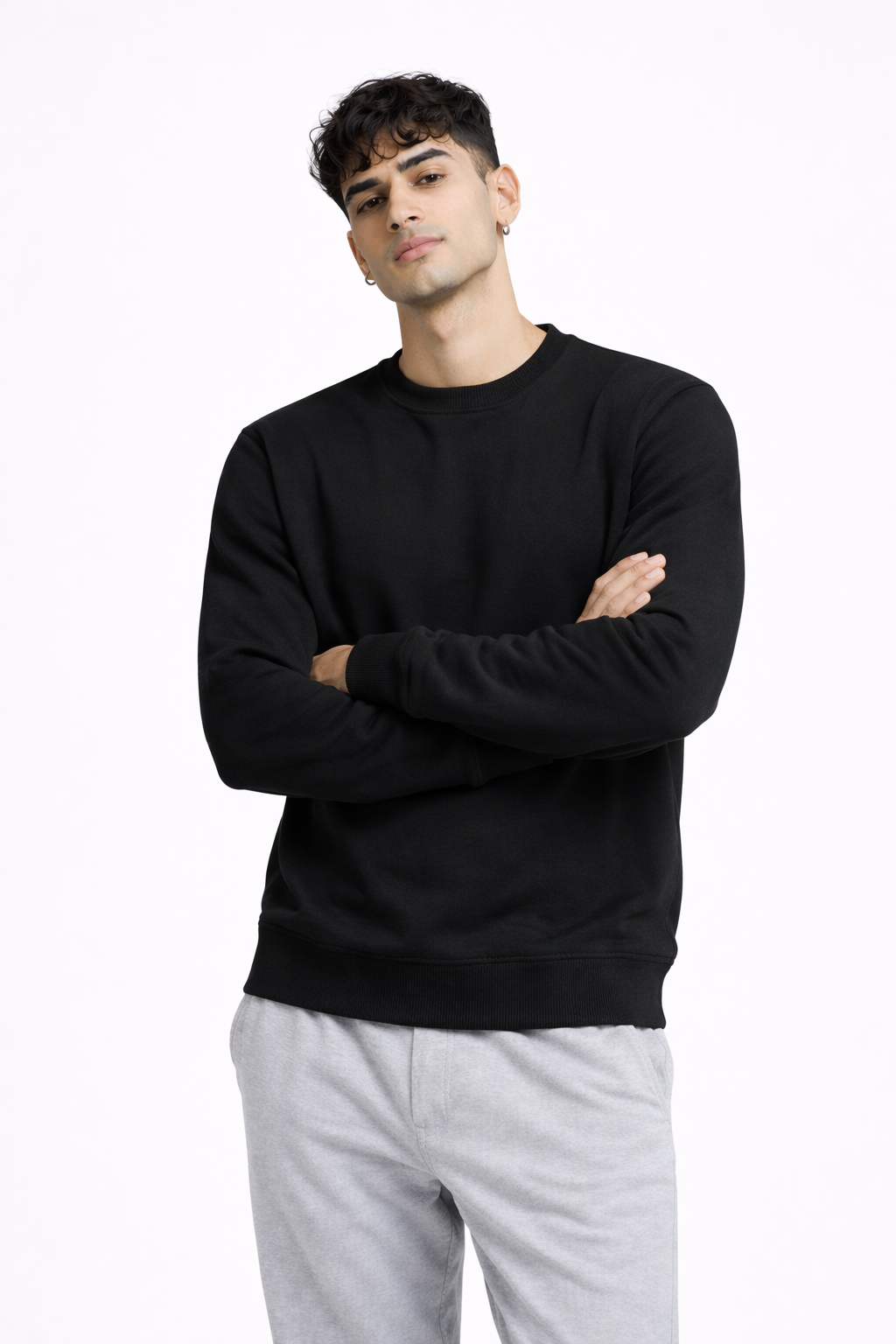 Black Sweatshirt for Men | 300 GSM Premium Cotton Fleece | Regular Fit | TIW