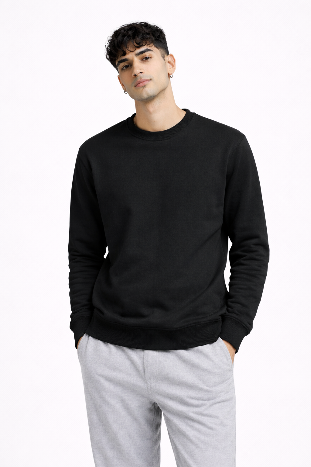 Black Sweatshirt for Men | 300 GSM Premium Cotton Fleece | Regular Fit | TIW