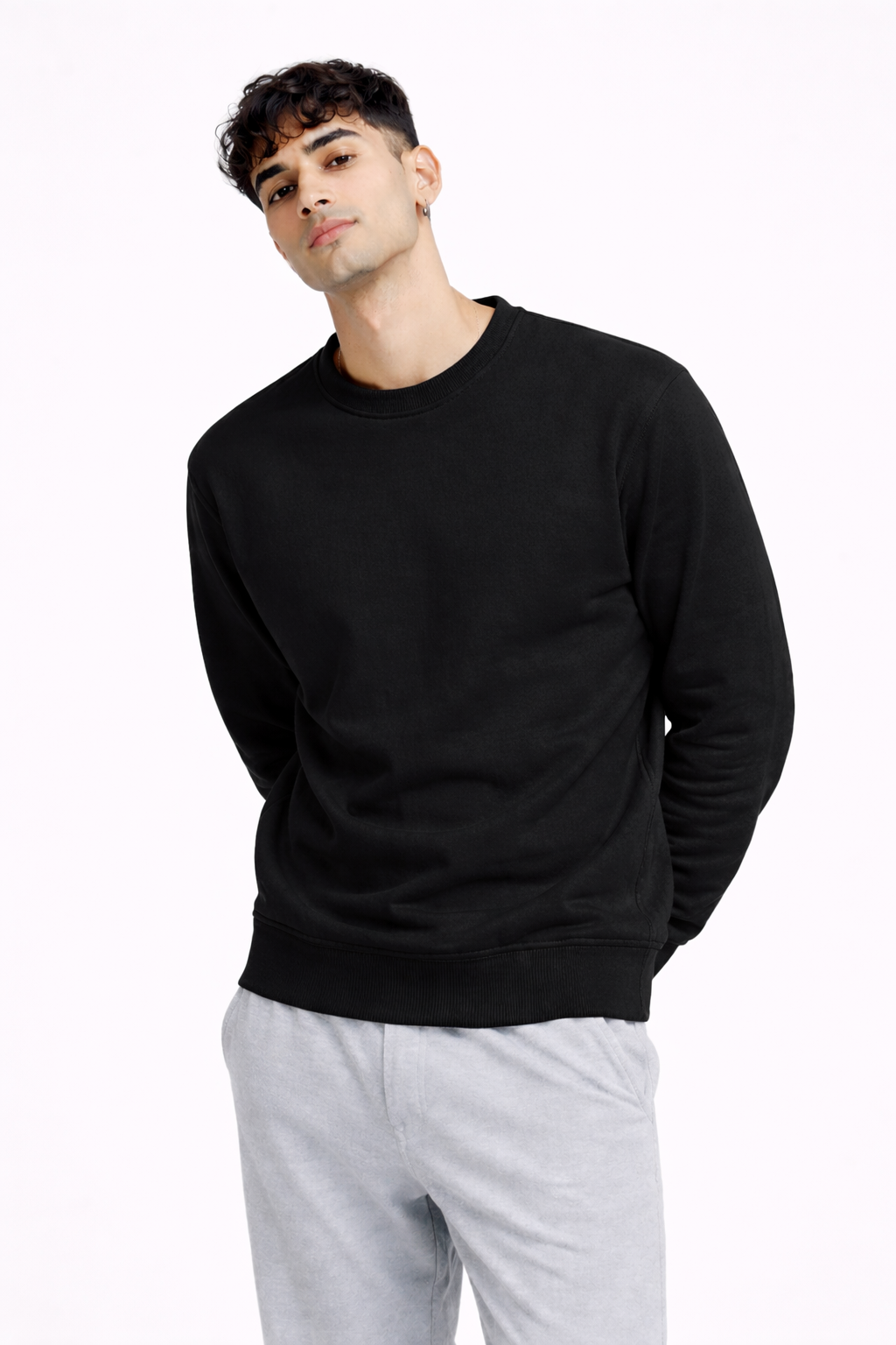 Black Sweatshirt for Men | 300 GSM Premium Cotton Fleece | Regular Fit | TIW