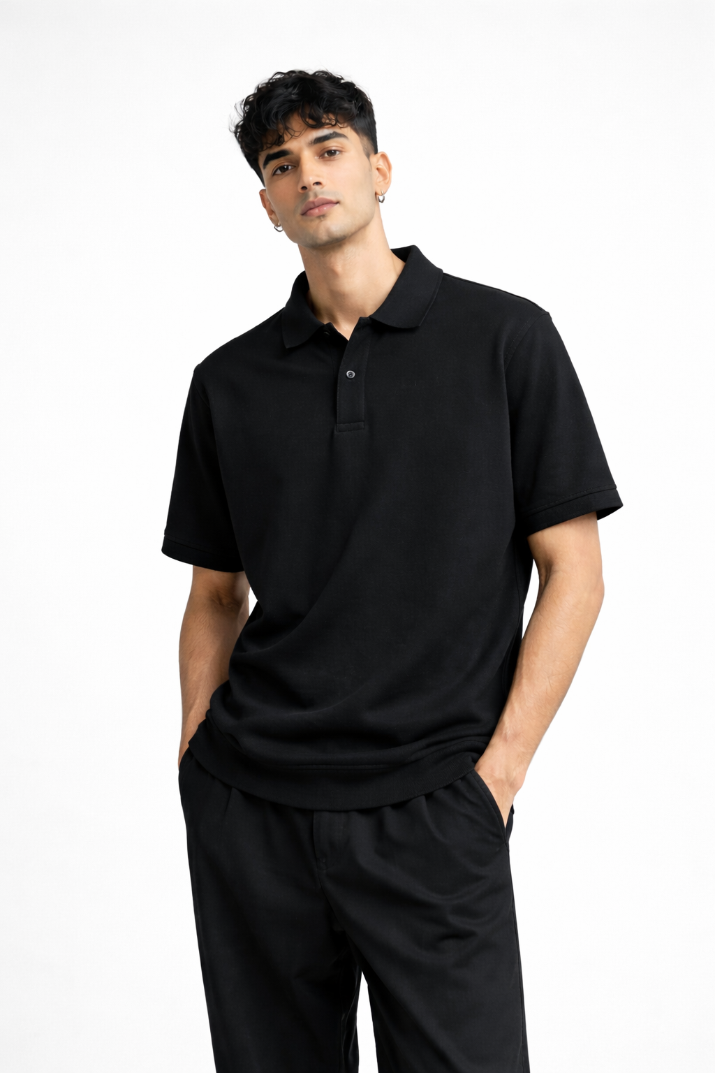 Black Polo T-Shirt for Men | Premium Cotton | TIW