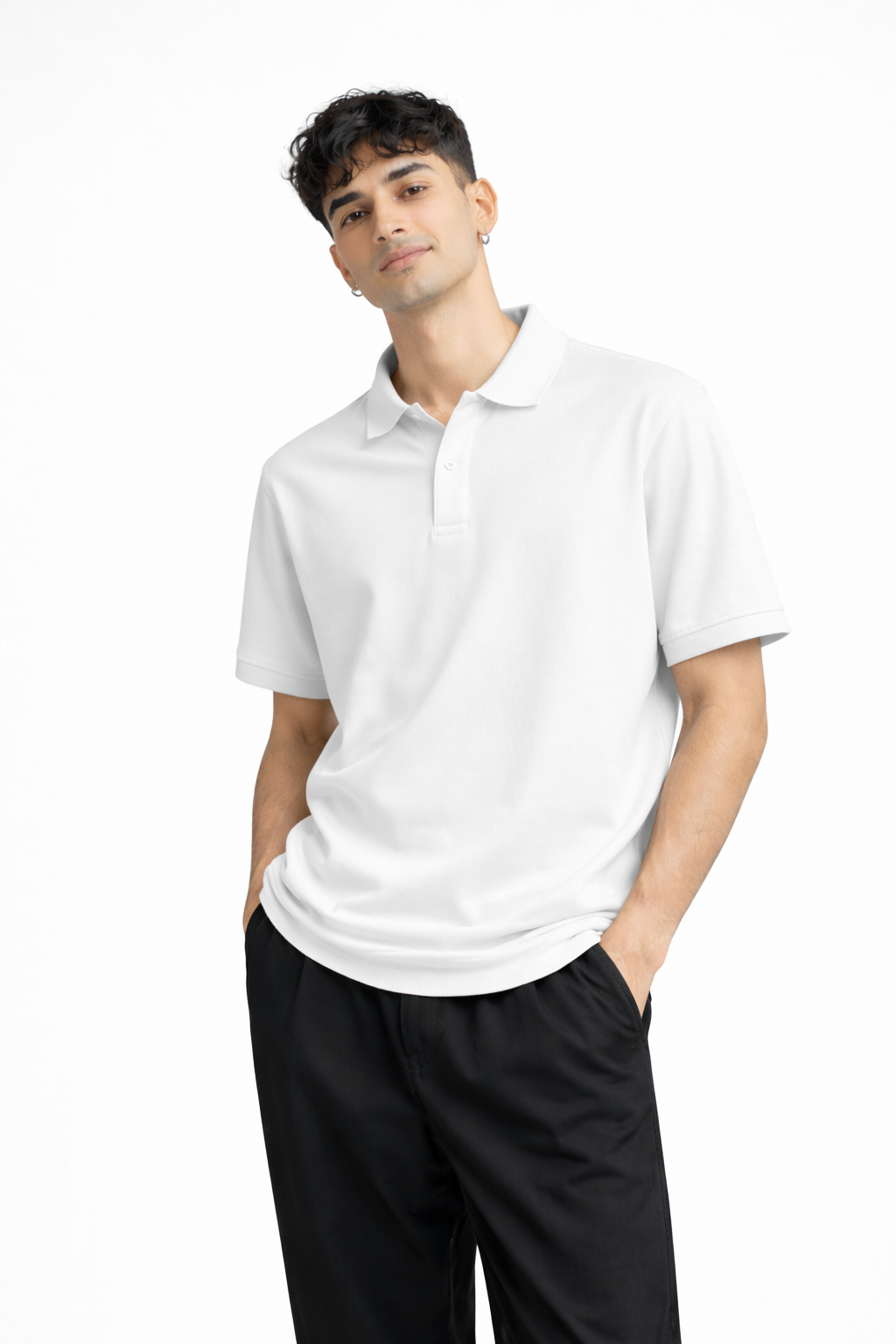 White Polo T-Shirt for Men | 220 GSM Premium Cotton | Regular Fit | TIW